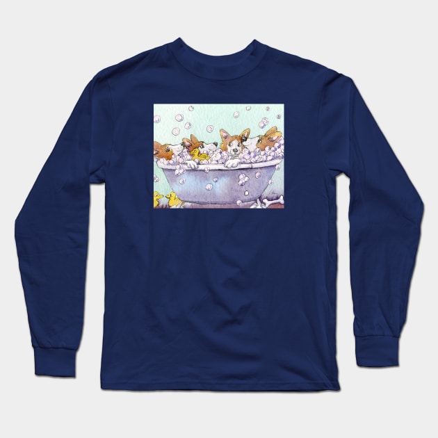 Corgi dogs are saving water by bathing with their friends Long Sleeve T-Shirt by SusanAlisonArt